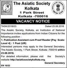 Asiatic Society Kolkata Notice 2018 www.indgovtjobs.in