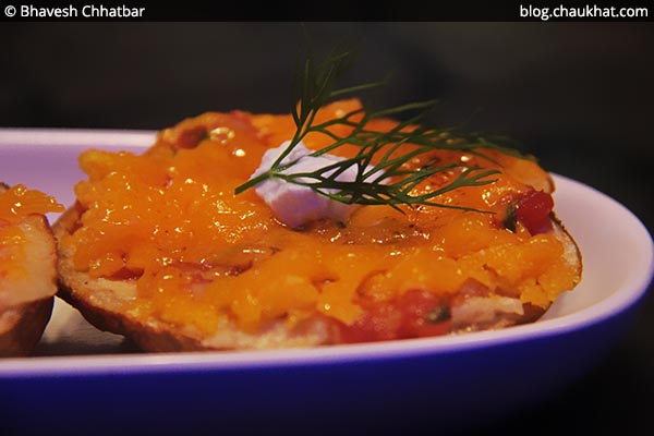 Close-up of Loaded Potato Skins, BarBar, Phoenix Market City, Viman Nagar, Pune