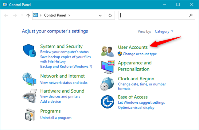 L'entrée Comptes d'utilisateurs du Panneau de configuration