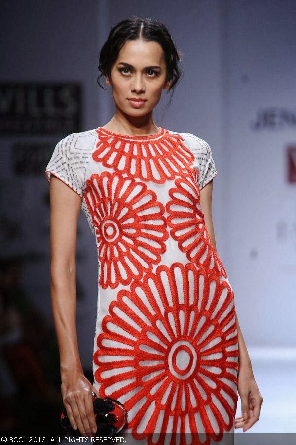 Sonalika Sahay walks the ramp for fashion designer Jenjum Gadi on Day 3 of the Wills Lifestyle India Fashion Week (WIFW) Spring/Summer 2014, held in Delhi.