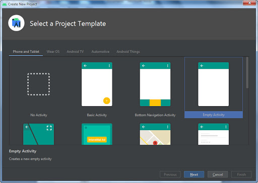 share app select a project template