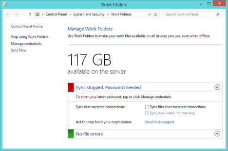 Windows 8.1, Cartelle di lavoro, Configurazione