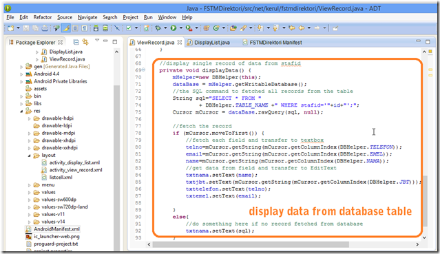 code for ViewRecord display data from database table