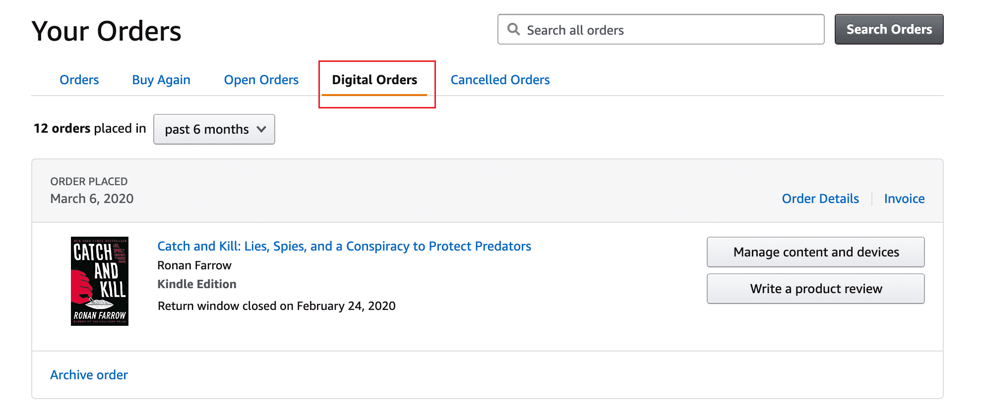 Controleer digitale bestellingen op Amazon 