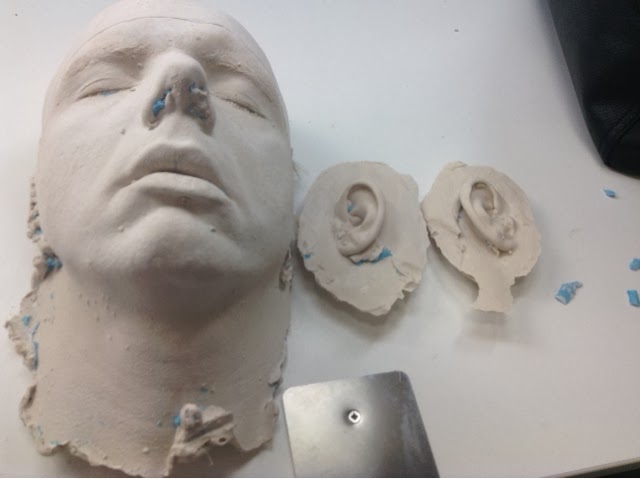 Molding sequence for prototype head-form. Life casting. Clay duplicate.