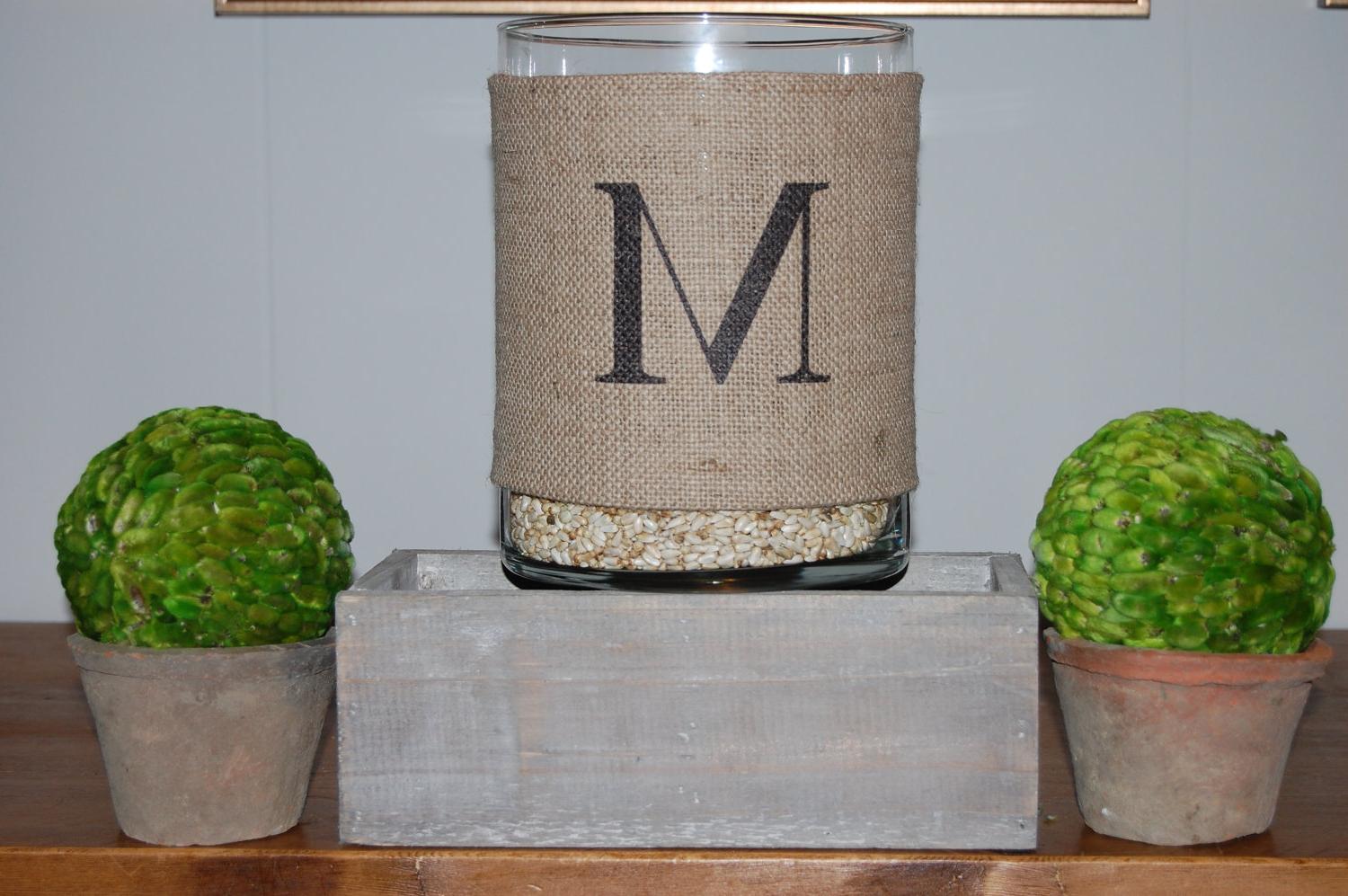 Monogram Burlap Hurricane Vase