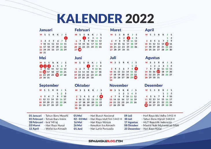 kalender 2022 tema biru