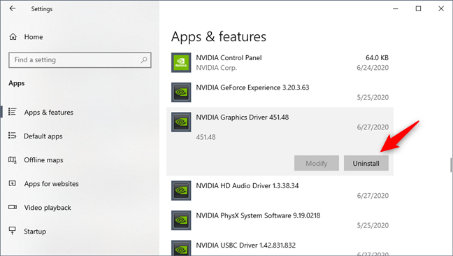 Suppression du pilote graphique NVIDIA de Windows 10