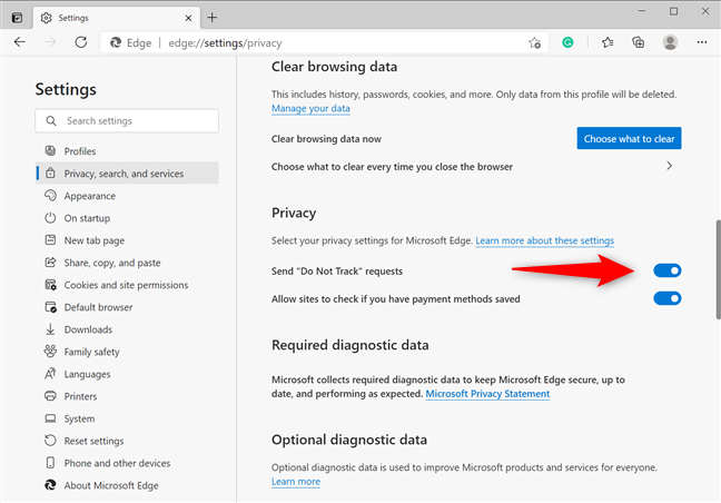 สวิตช์ Edge DNT ทำงานอยู่