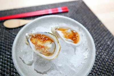 Oysters to start the 19 course dinner of Nodoguro Hardcore Sushi Omakase 1/31/2016