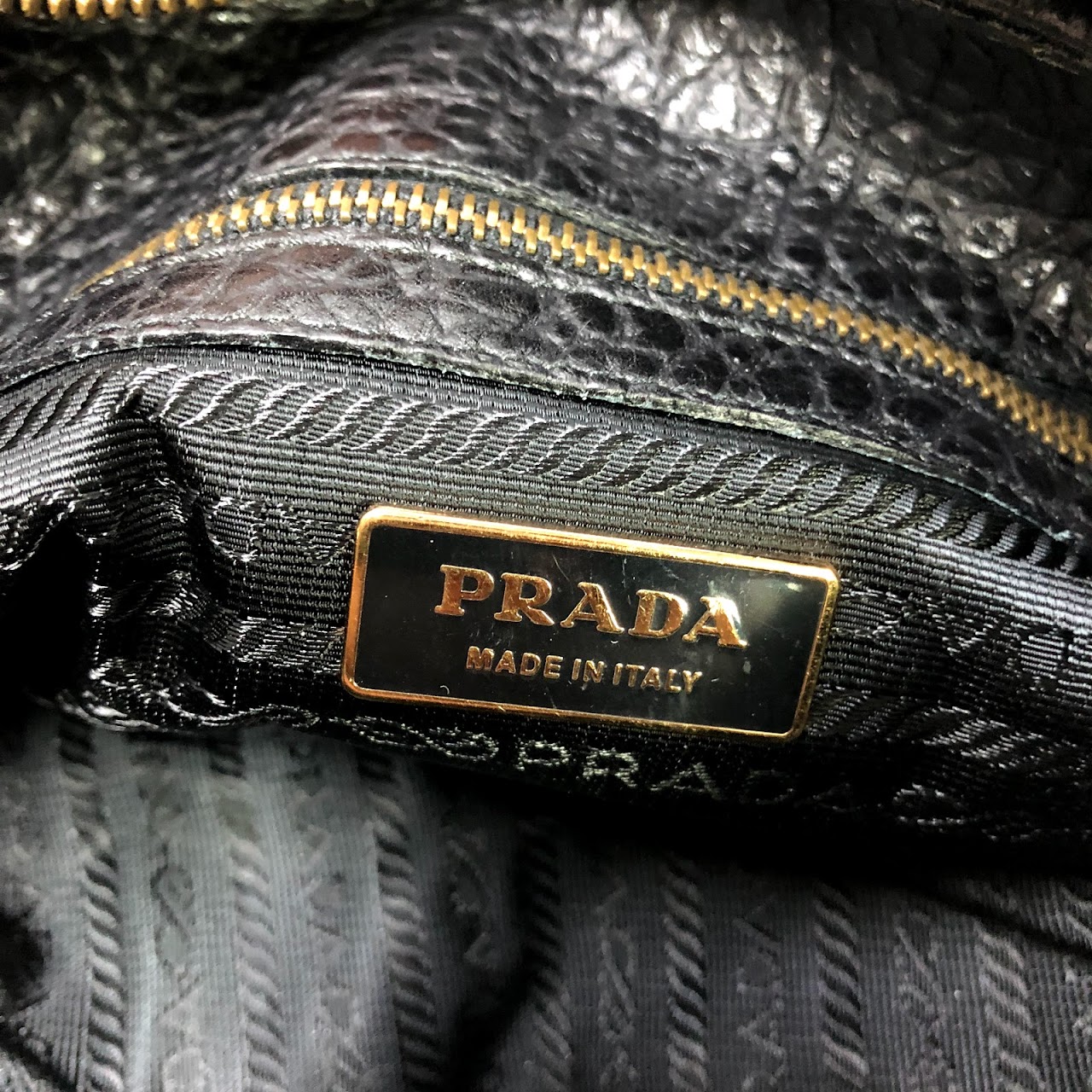 Prada Pebble Leather & Nylon Bag