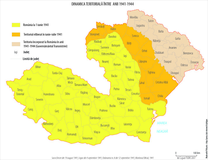 Harta administrativ-teritorială a României între 1941 - 1944