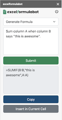 Screenshot of excelformulabot
