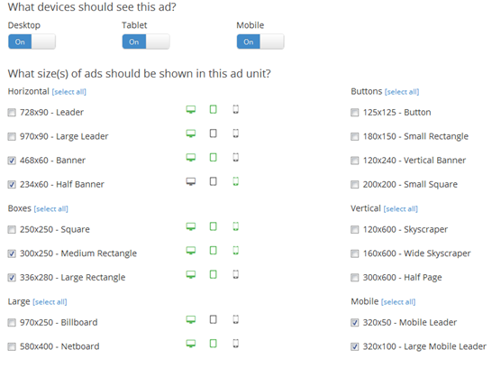 Choose to test ads on different devices