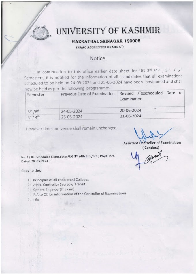 KU postpones UG 3rd / 4th, 5th / 6th semester exams scheduled on May 24 & 25