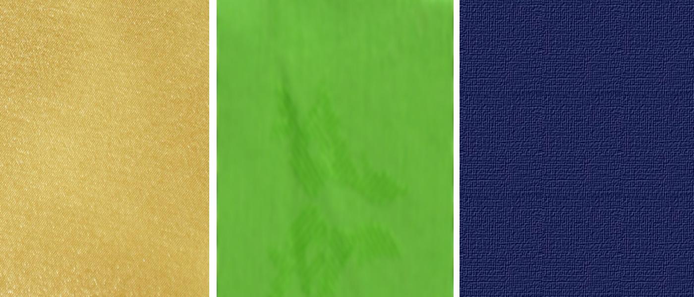 of navy, green, and gold.