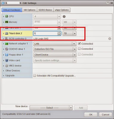 Intentar ampliar tamao de disco duro virtual a ms de 4TB en VMware vSphere Web Client