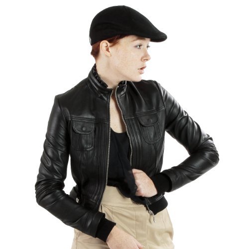 United Face Womens Lambskin Leather Bomber Jacket, Black, Large