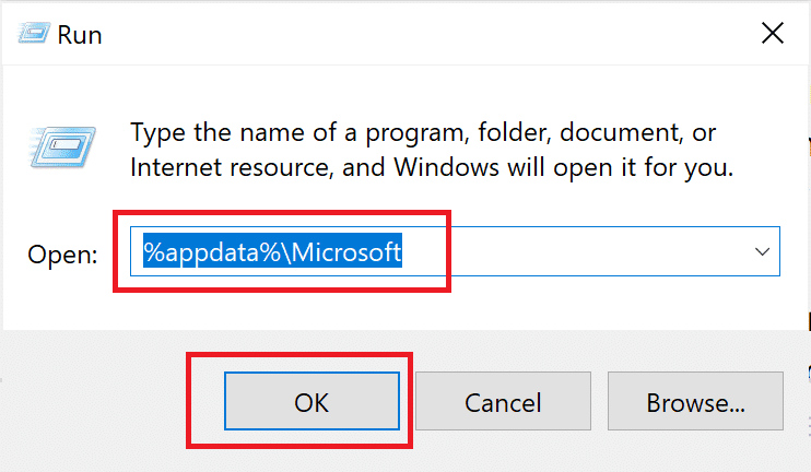 พิมพ์ %AppData%Microsoft ในกล่องโต้ตอบ