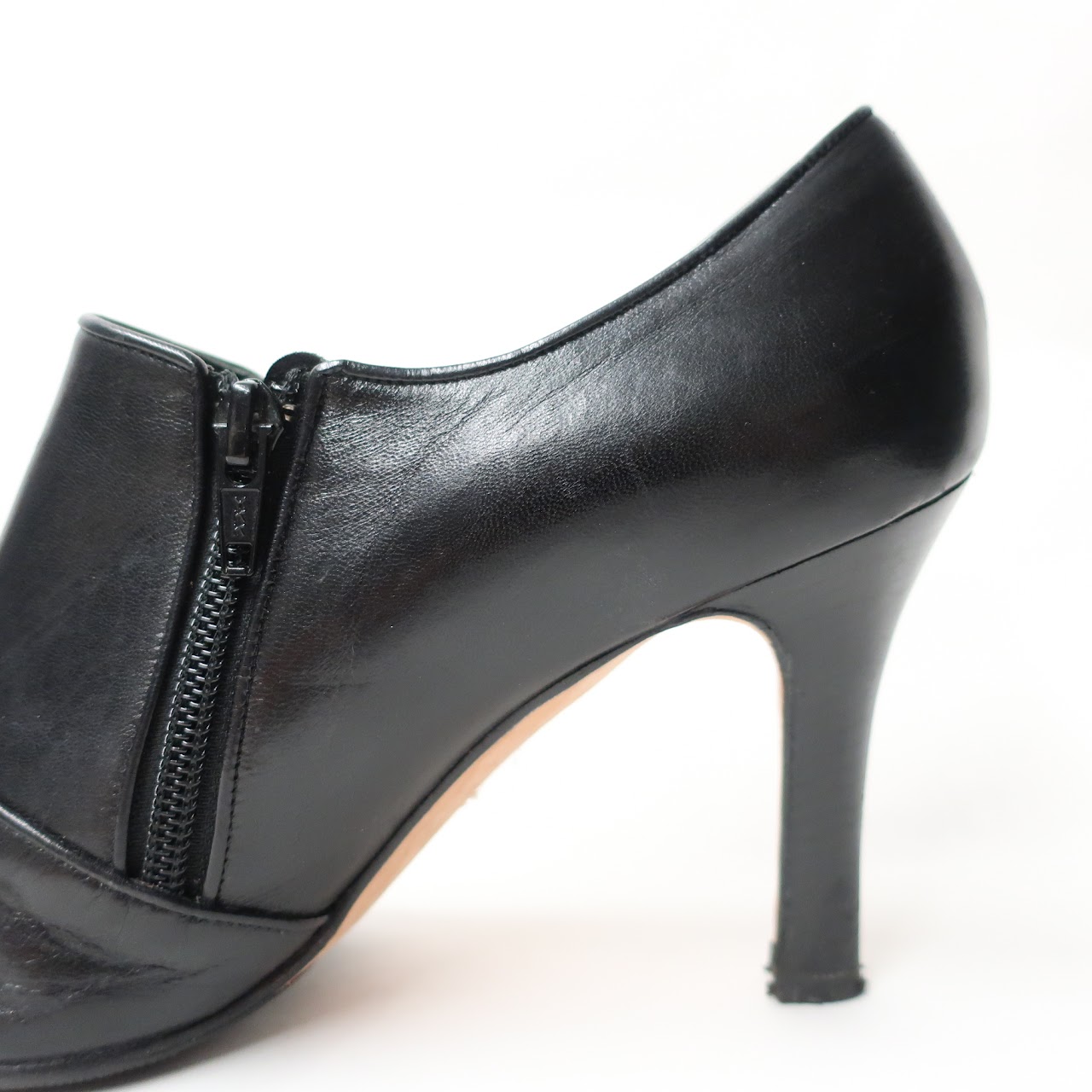 Manolo Blahnik Black Leather Zipper Pumps