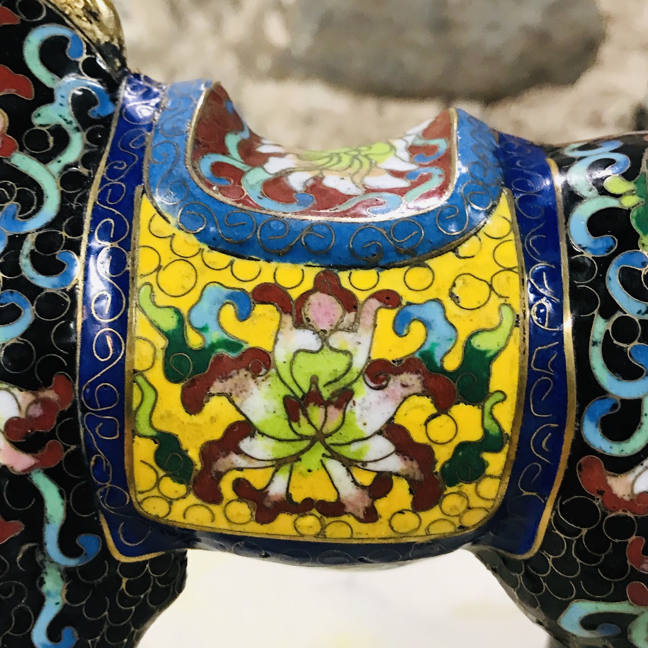 Cloisonne Black Large Pawing Horse