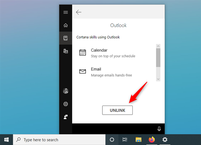 การยกเลิกการเชื่อมโยงบริการจาก Cortana
