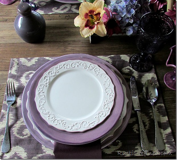 Purple Ikat Placemats with White and Purple Dishes