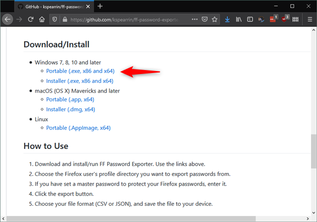 ลิงค์ดาวน์โหลดสำหรับ FF Password Exporter