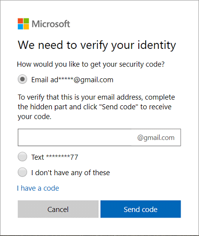 Sélectionnez comment vous souhaitez vérifier votre identité et cliquez sur Suivant |  Comment réinitialiser votre mot de passe dans Windows 10