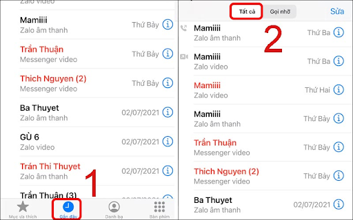 Hiển thị cuộc gọi gần đây trên iPhone