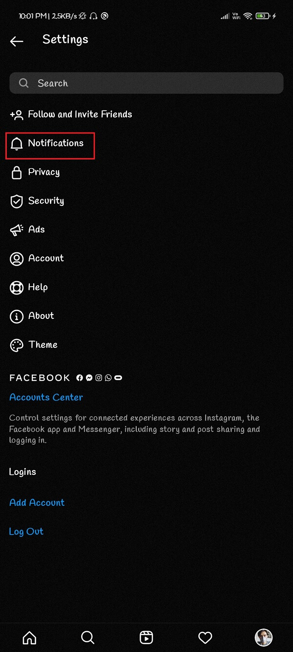 seleccione la opción Notificaciones.  |  Cómo evitar que la gente te agregue al grupo de Instagram