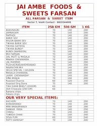 Jai Ambe Food & Sweets Farsan menu 1