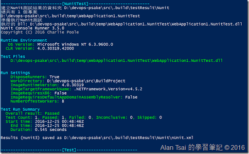 執行Nunit的結果