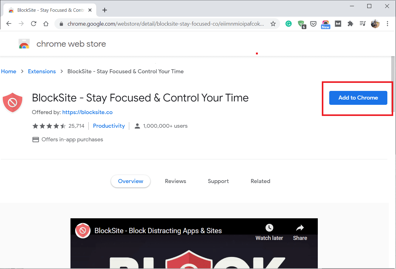 Kliknij Dodaj do Chrome, aby dodać rozszerzenia BlockSite