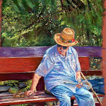 Titre: Lunch au parc, pastel sec, 24 x 18 po.