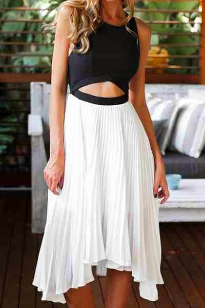 Color Block Splicing Backless Sleeveless Dress