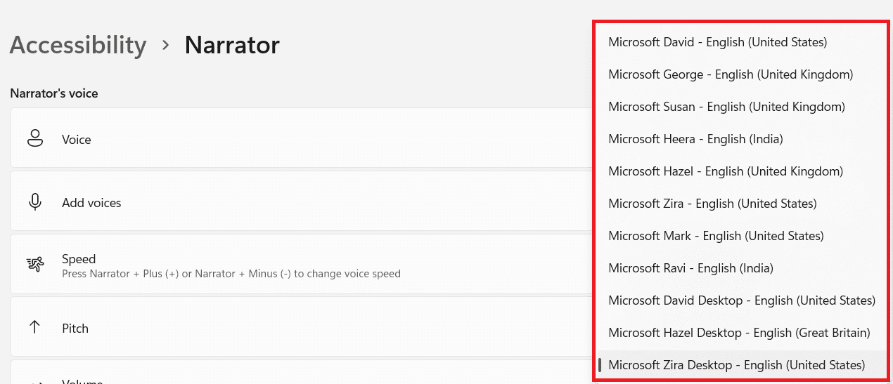 내레이터 보이스.  내레이터 Caps Lock 경고를 활성화하는 방법 Windows 11