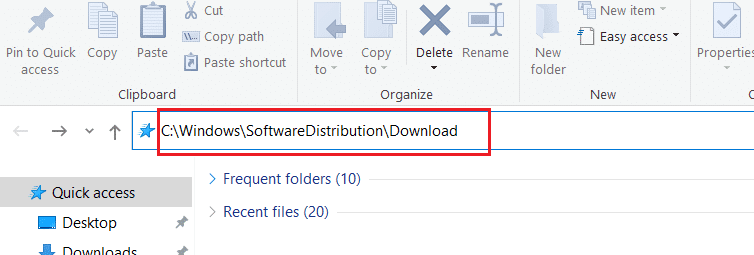 escriba la ruta de ubicación en la barra de direcciones del explorador de archivos.  Arreglar la instalación pendiente de la actualización de Windows 10