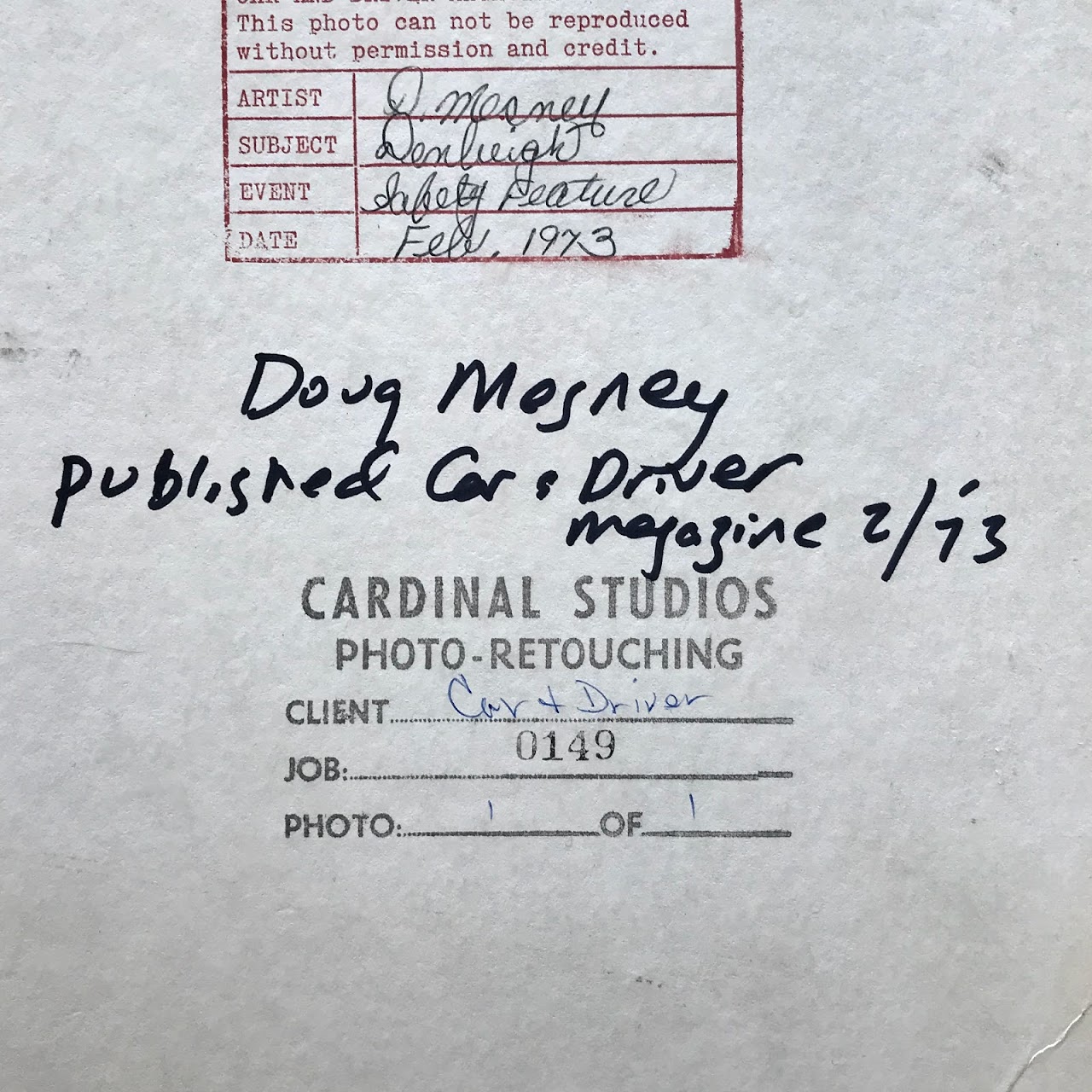 Doug Mesney Signed 'Safety Feature' Photograph