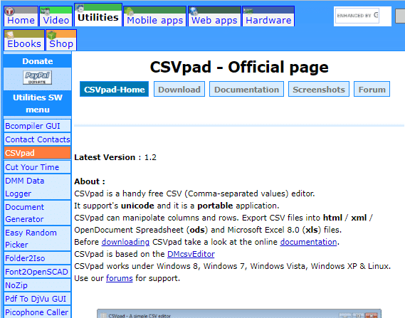 เว็บไซต์อย่างเป็นทางการสำหรับ CSVPad  โปรแกรมแก้ไข CSV ที่ดีที่สุดสำหรับ Windows