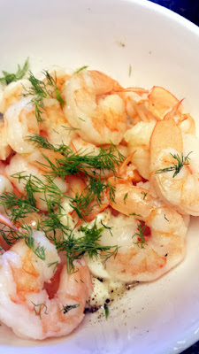 Toss shrimp sauteed in a little bit of butter just until cooked with a mixture of mayo, lemon juice, salt, pepper, and dill