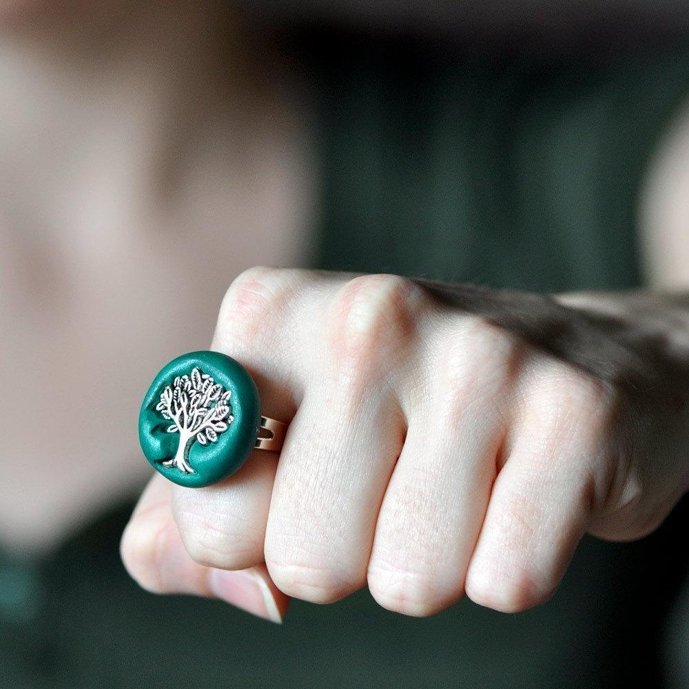 Tree of Life Ring in Deep Teal