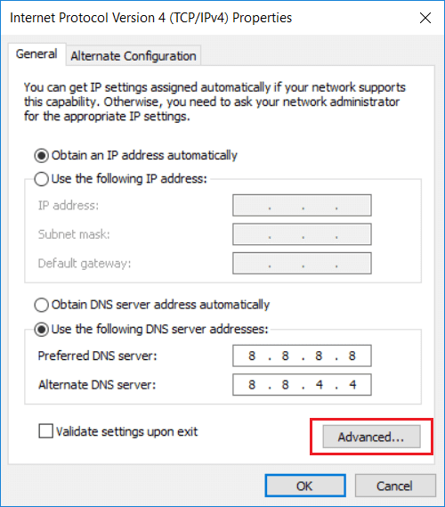 Als u meer dan twee DNS-servers wilt toevoegen, klik dan op de knop Geavanceerd