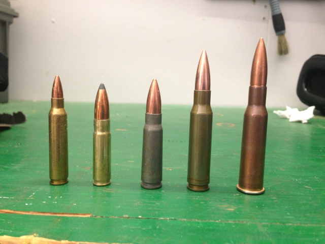 Left to Right- .223 (55GR FMJ), .300BLK (125GR SP), 7.62x39 (123GR FMJ), .3...