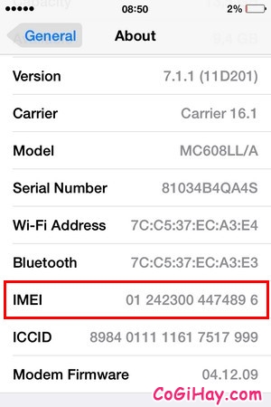 Kiểm tra số imei iPhone tiếng anh