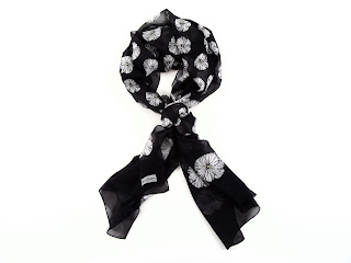 St. John Black, Floral Printed Chiffon Scarf