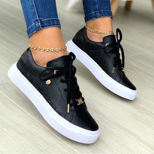 Title 2, Ladies casual print shoes with front lace-up de...