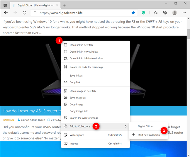 Aggiungi un'immagine a una raccolta in Microsoft Edge