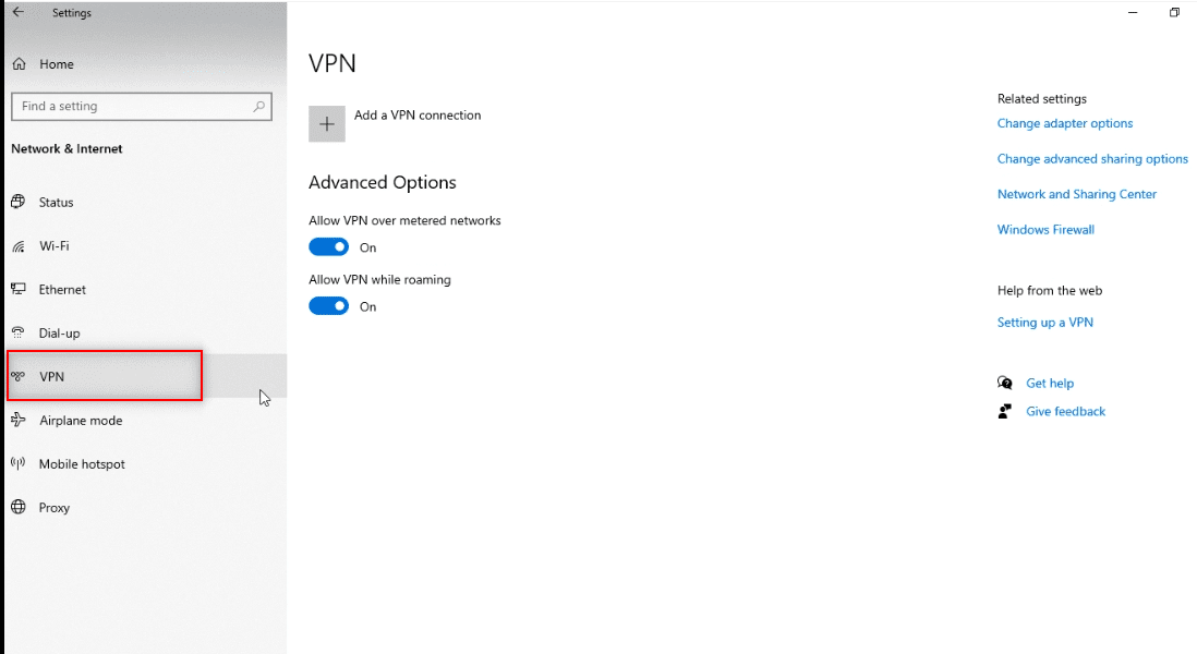 Selecteer VPN in de en schakel alle VPN's uit