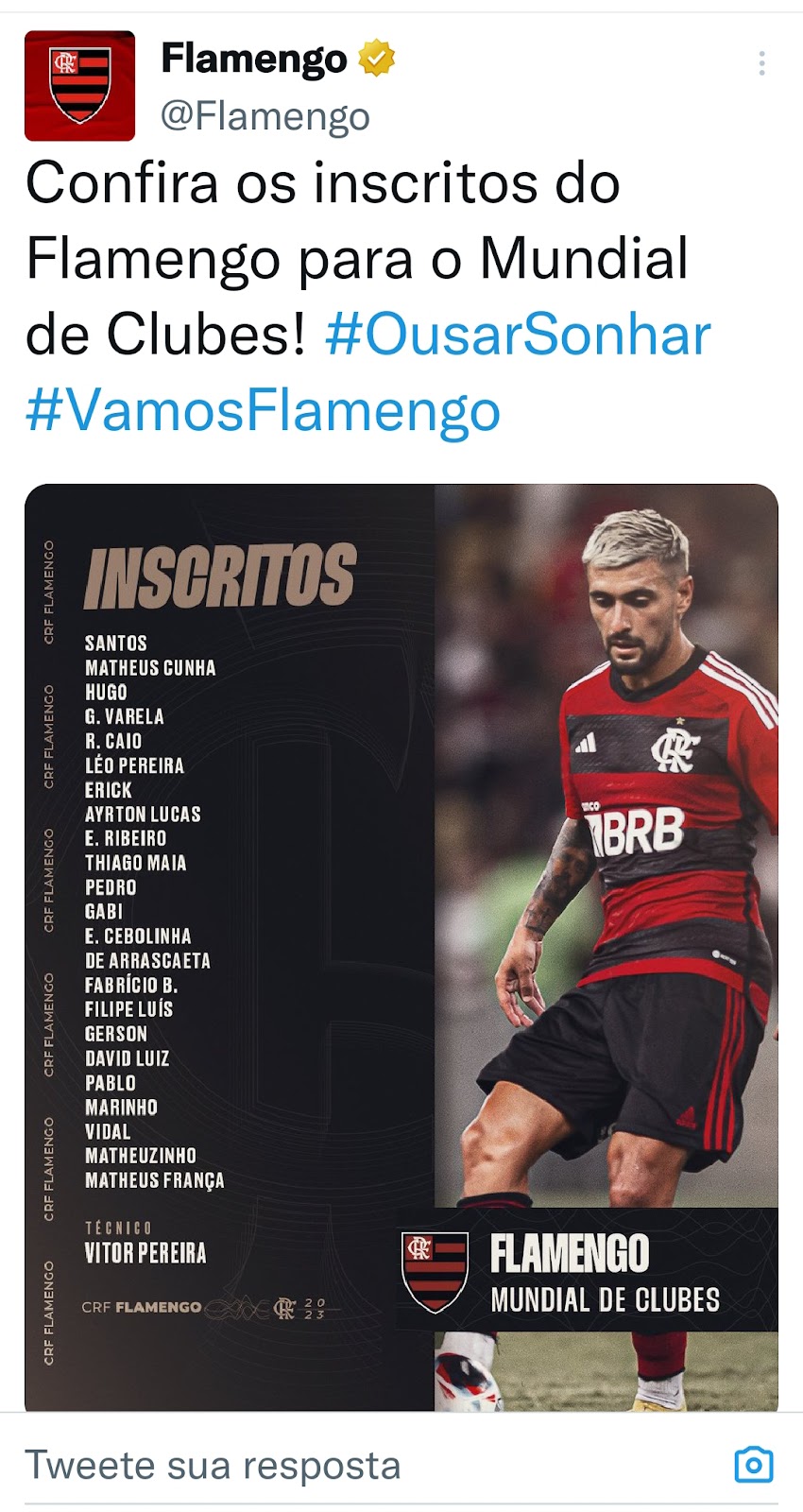 Flamengo divulga lista de jogadores inscritos no Mundial de Clubes